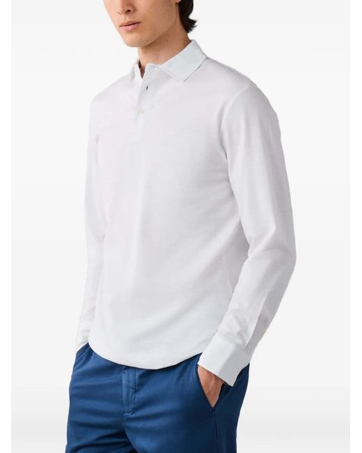 Hackett White Polo À Manches Longues for men