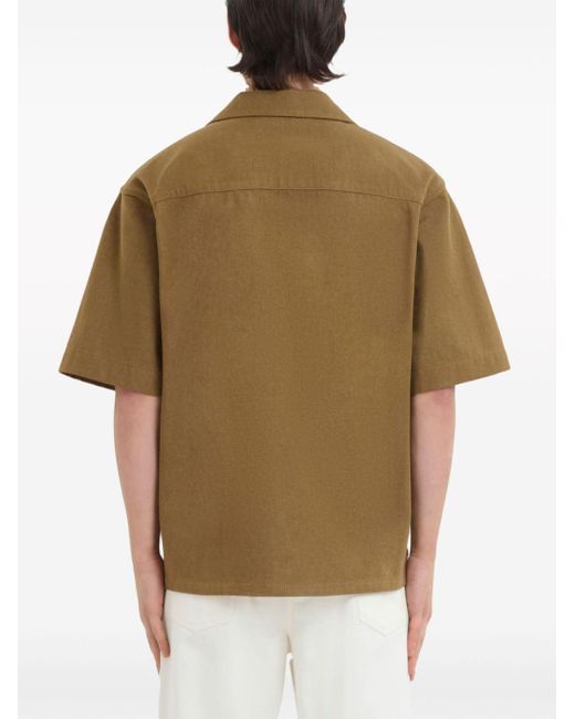Marni Brown Logo-embroidered Cotton Shirt for men