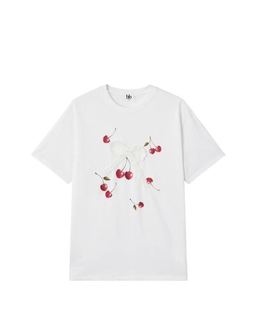 B+ AB White Cherry-Motif T-Shirt