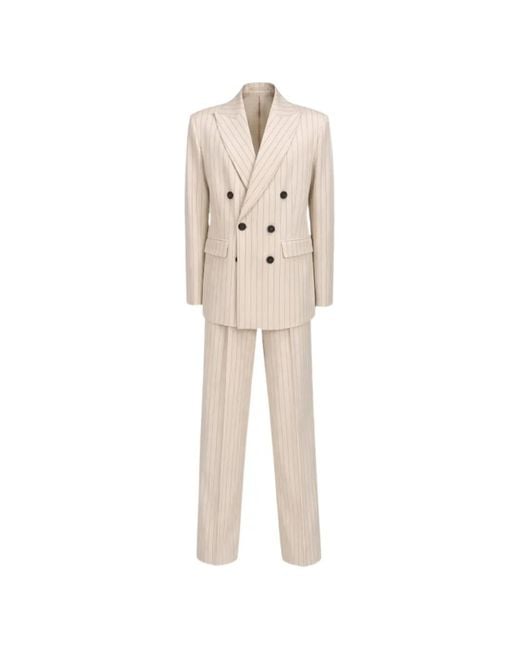 ROOM76 Natural Double-Breasted Pinstripe-Pattern Suit
