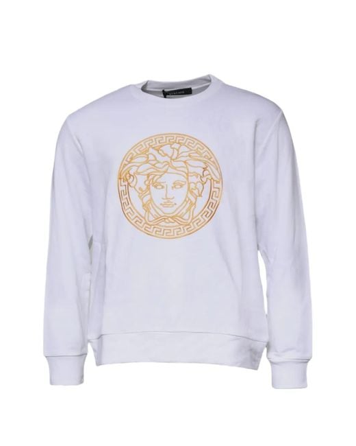 Versace White Medusa-Embroidered Crew-Neck Sweater for men