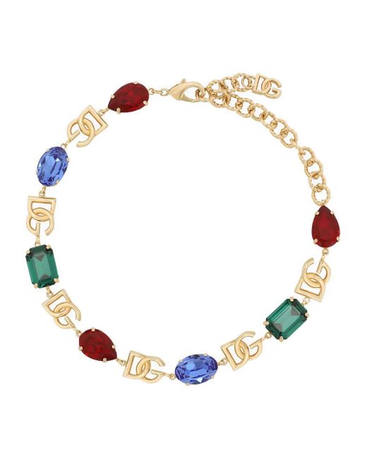 Dolce & Gabbana Metallic Logo-Plaque Crystal-Embellished Necklace