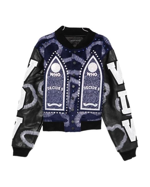 Who Decides War Blue Appliqué Varsity Jacket for men