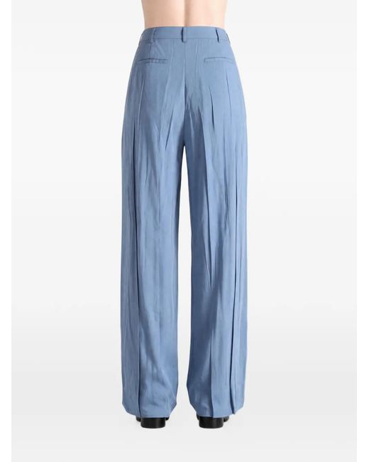 Lemaire Blue Pleated Pressed-Crease Trousers