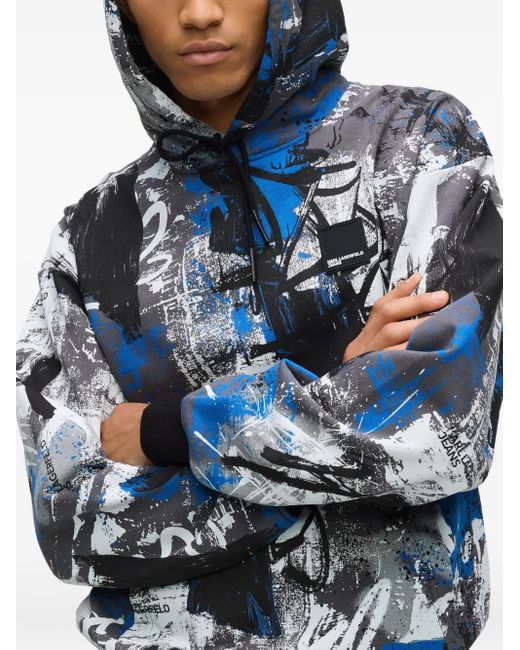 Karl Lagerfeld Blue Abstract-Print Hoodie for men