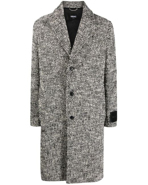 Versace Gray Single-breasted Bouclé Coat for men