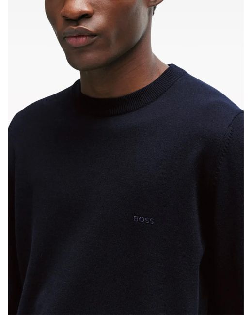 Pull En Coton À Logo Brodé Boss pour homme en coloris Blue