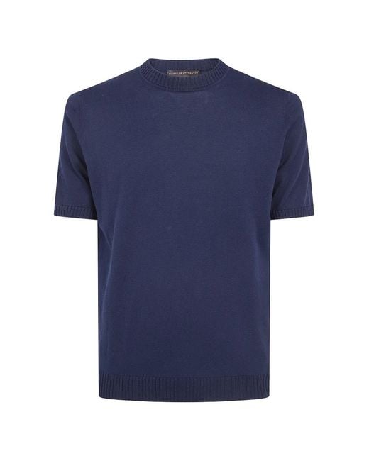 FILIPPO DE LAURENTIIS Blue Fine-Knit T-Shirt for men