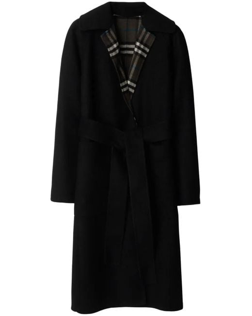 Burberry Black Reversible Check Wool Wrap Coat