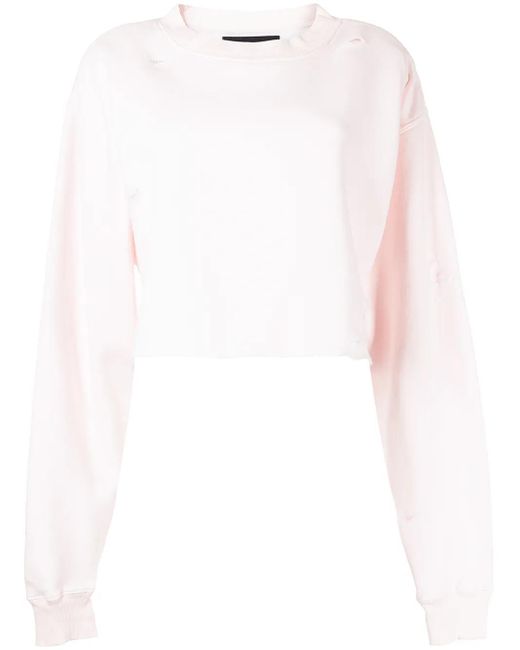 LA DETRESSE White Distressed Cropped Sweatshirt