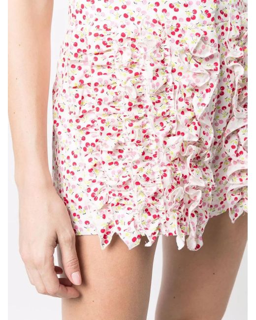 MSGM Pink Cherry-Print Ruffled Mini Shorts
