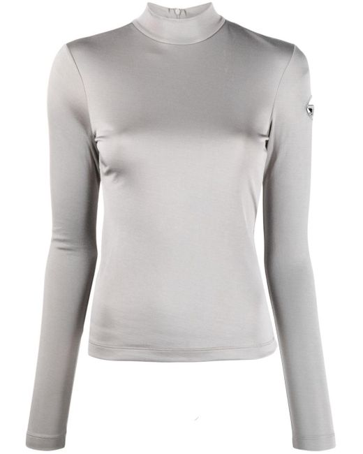 DIESEL Logo Cutout Longsleeve Top in Gray Lyst