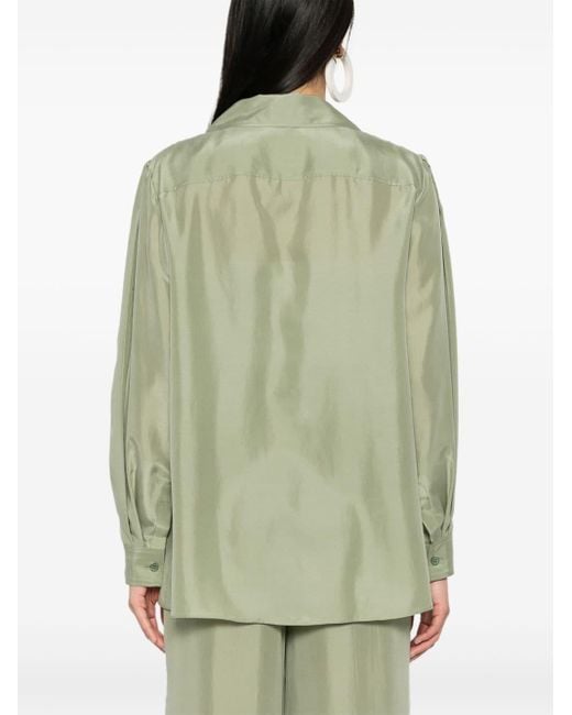 Alberta Ferretti Green Notched-collar Silk Shirt