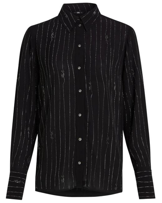 Karl Lagerfeld Black Pinstriped Rhinestone-Embellished Shirt