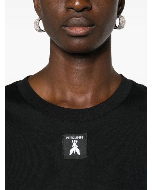 Patrizia Pepe Black Logo-Patch Cotton T-Shirt