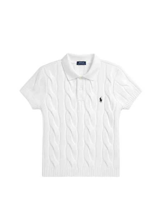Polo Ralph Lauren White Cable-Knit Polo Shirt