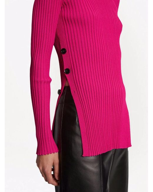 Proenza Schouler Pink Ribbed-Knit Button-Detail Jumper