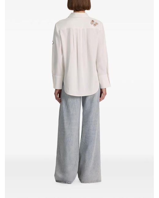 Alice + Olivia White Finely Crystal-Embellished Cutout Shirt