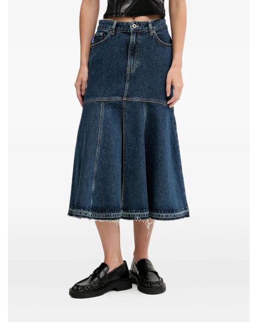 HUGO Blue Denim Flared Midi Skirt
