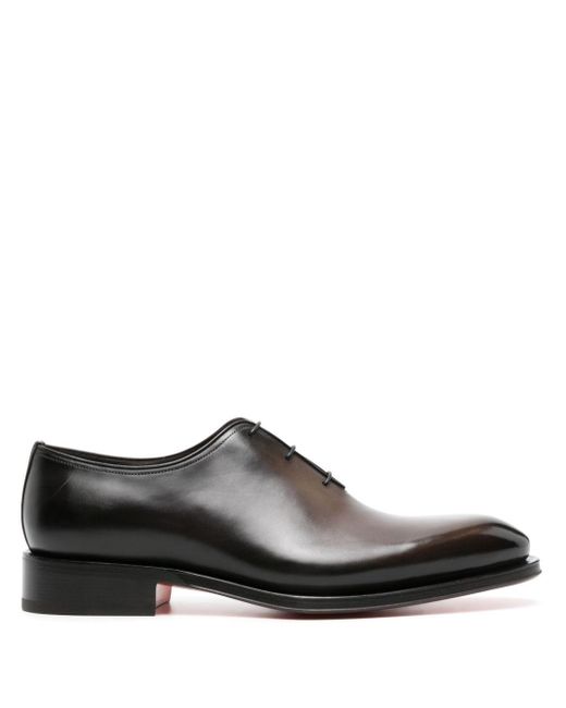 Santoni Brown Faded-effect Leather Oxford Shoes for men