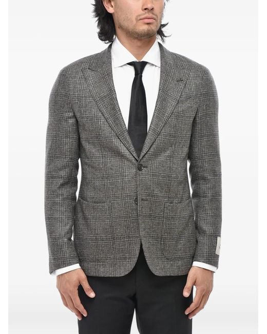 Corneliani Gray District Check Peak-Lapel Blazer for men