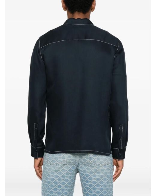 Sandro Blue Contrast-Stitching Shirt Jacket for men