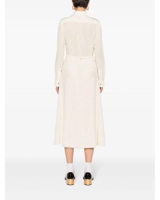 Miu Miu White Krepp-Midikleid Mit Mikro-Punkten