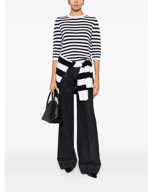 Allude Blue Striped-Pattern Sweater