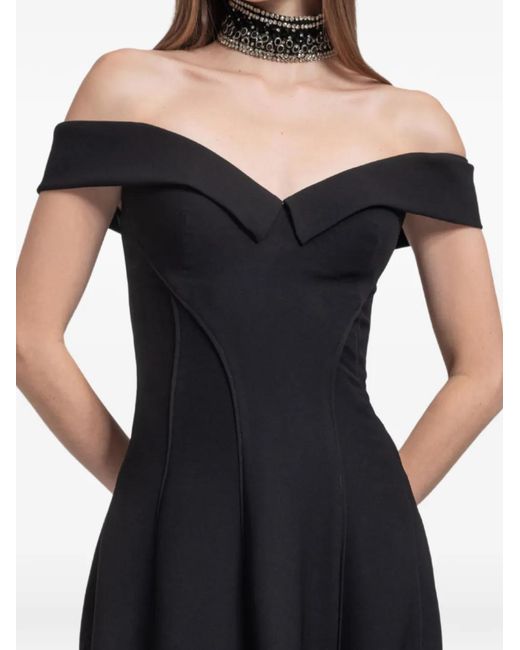 Gemy Maalouf Black Folded Off-Shoulder Midi Dress