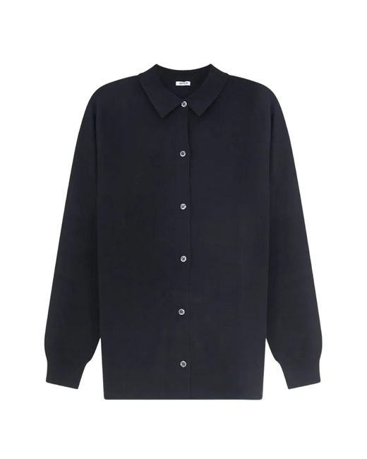 Aspesi Blue Button-Down Polo-Collar Cardigan