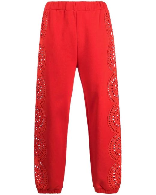 Stella McCartney Red Broderie-Anglaise Track Pants