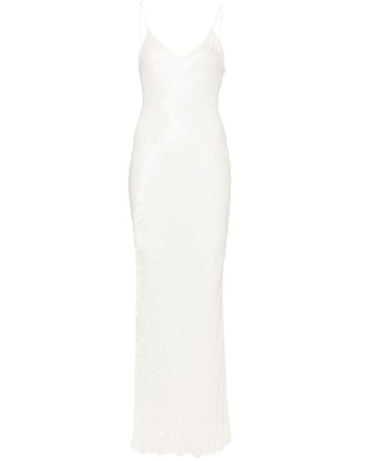 Elisabetta Franchi White Bead-embellished Maxi Dress