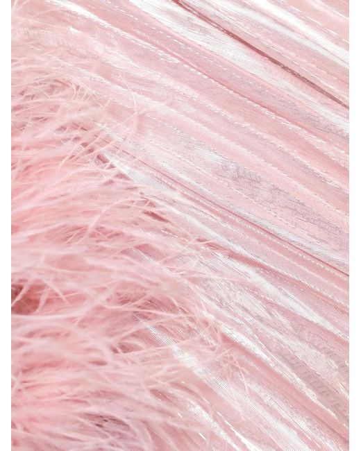 Self-Portrait Pink Metallic Chiffon Feather Midi Dress