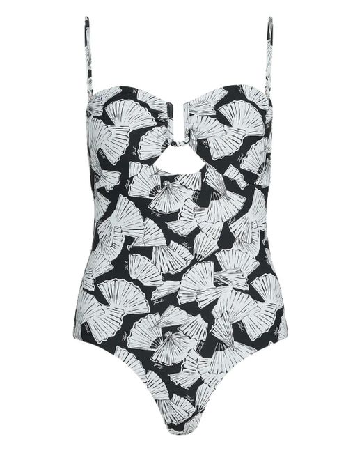 Karl Lagerfeld White Fan-Print Swimsuit