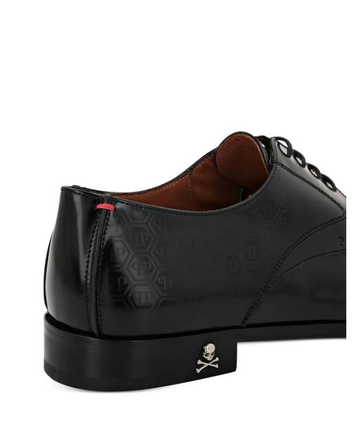 Philipp Plein Black Leather Lace Up Shoes Monogram for men