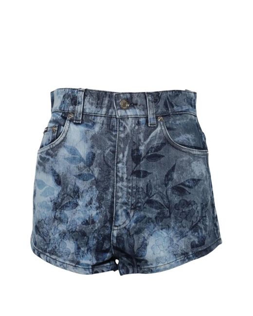 Dolce & Gabbana Blue Floral-Print Denim Shorts