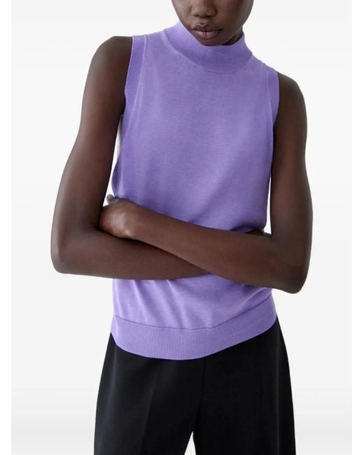 Carolina Herrera Purple Sleeveless Mock-Neck Tank Top