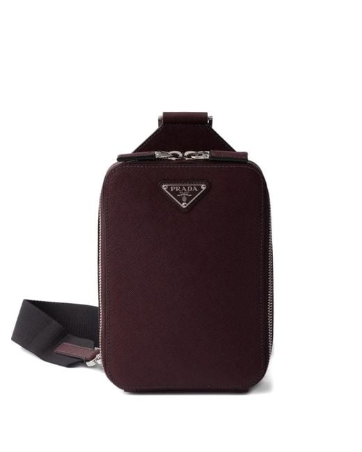 Prada Red Brique Leather Messenger Bag for men