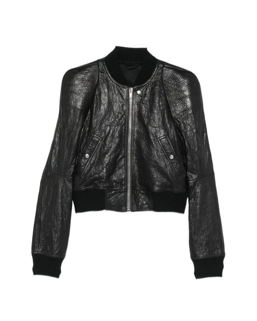 Rick Owens Black Structured-Shoulder Leather Jacket for men