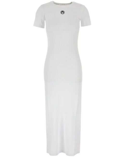 MARINE SERRE White Crescent Moon-Embroidery Maxi Dress
