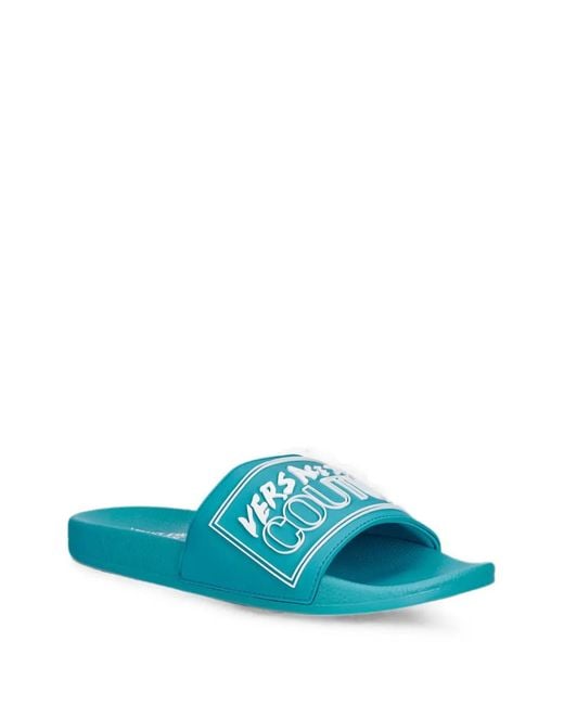 Versace Jeans Couture Blue Logo-Patch Slides for men