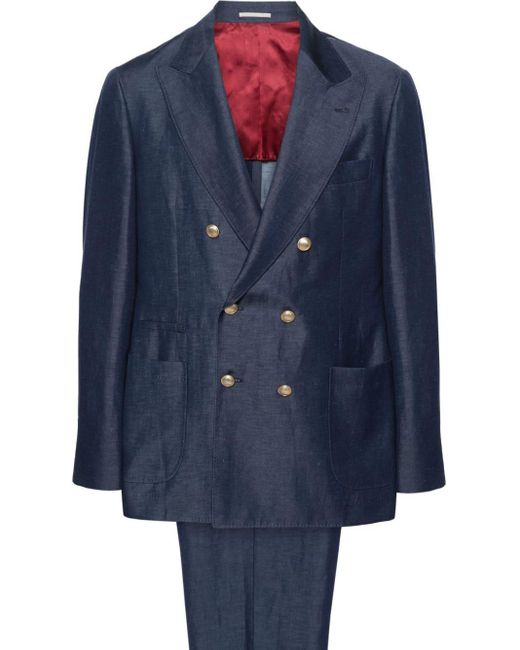 Brunello Cucinelli Blue Double-breasted Suit for men