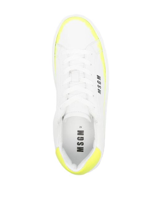 MSGM Yellow Panelled Leather Sneakers for men
