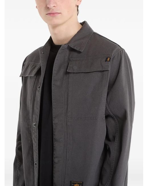 Alpha Industries Gray Logo-Patch Chore Jacket for men
