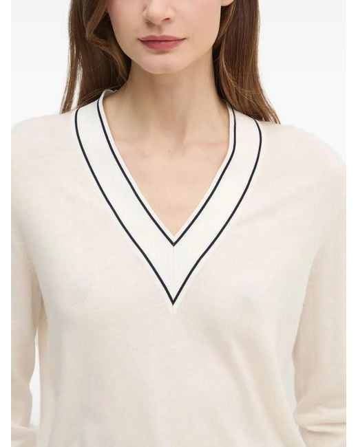 Mos Mosh White V-Neck Trim-Detail Sweater