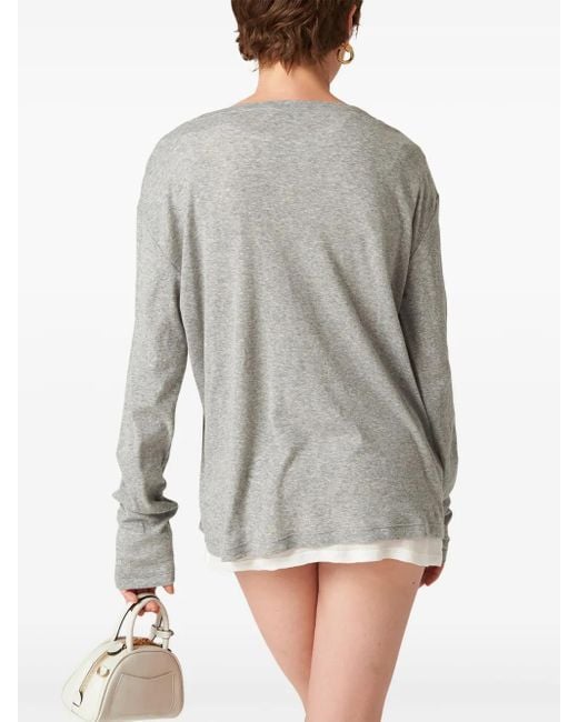 Miu Miu Gray Logo-Patch Long-Sleeve T-Shirt