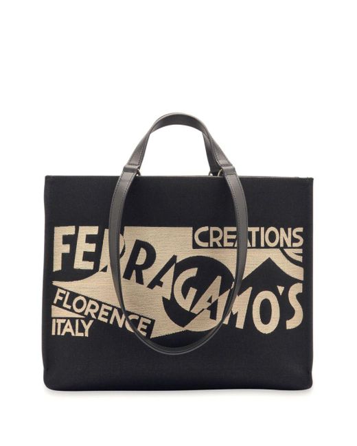 Ferragamo Black Medium Venna Logo-Embroidered Tote Bag