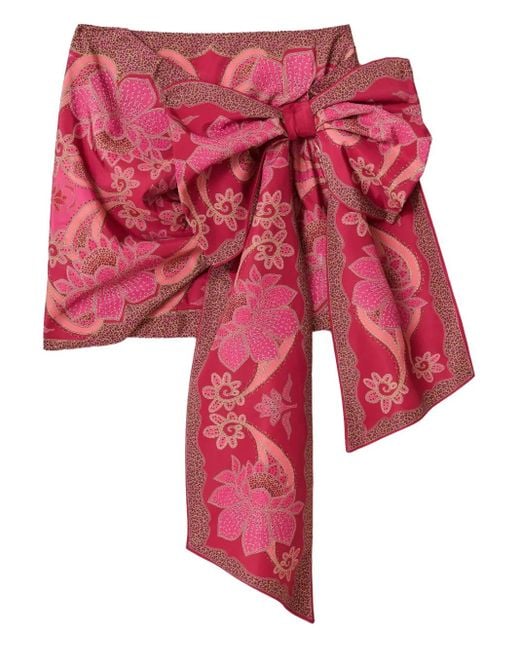 Farm Rio Red Bow-Detail Floral-Print Mini Skirt