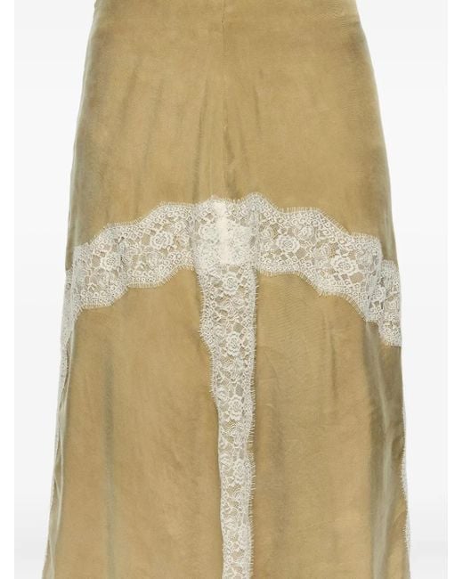 Bimba Y Lola Natural Lace-Trimmed Midi Skirt