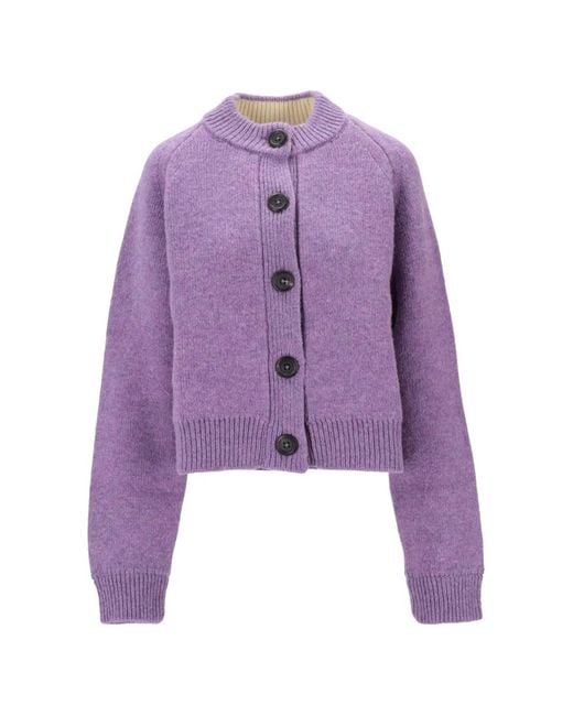 B.B. Wallace Purple Sherman Crew-Neck Button-Up Cardigan